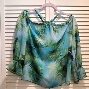 INC International Concepts Green Shoulder Top, Size PS